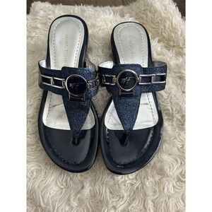 Marc Fisher Amina 5.5 M Navy‎ Blue Glitter Thong Sandals